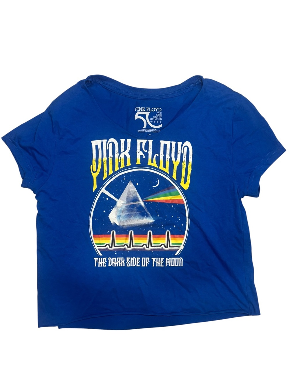 Pink Floyd 50th Anniversary Dark Side Moon T-Shirt L Blue Prism Rainbow